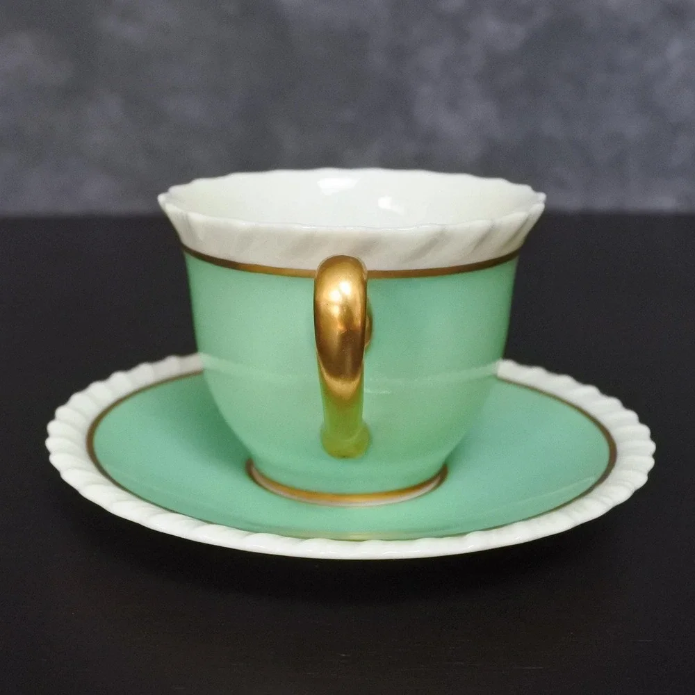 Rare Antique Lenox Art Deco Gadroon Rope Green Tea Cup & Saucer